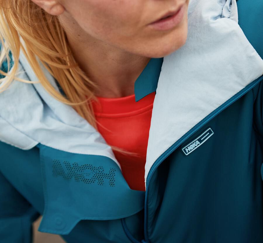 Chaquetas Hoka One One Mujer - Hybrid Run - Azules - TEC403529